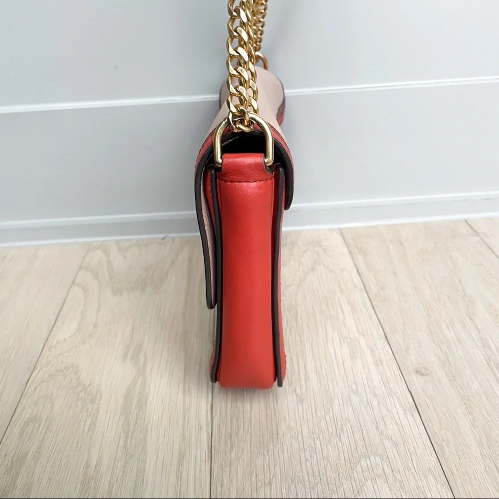 Tory Burch Beige and Red Leather Crossbody Bag with Gold Hardware